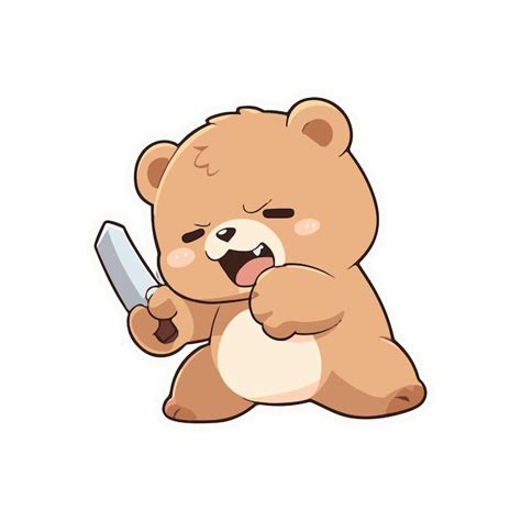 cute fighting bear anime style  cartoon vector sticker design