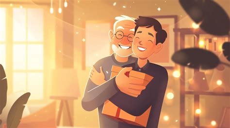 young man hugging  older uncle warmly   house son happy