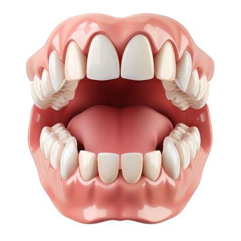 3D model of open mouth with teeth, teeth isolated on background