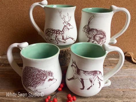 Woodland Animal Themed Mugs | Fox, Hare, Hedgehog, or Deer