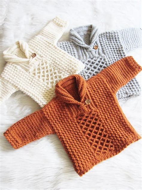 Textured Crochet Baby Boy Sweater - Crochet Dreamz