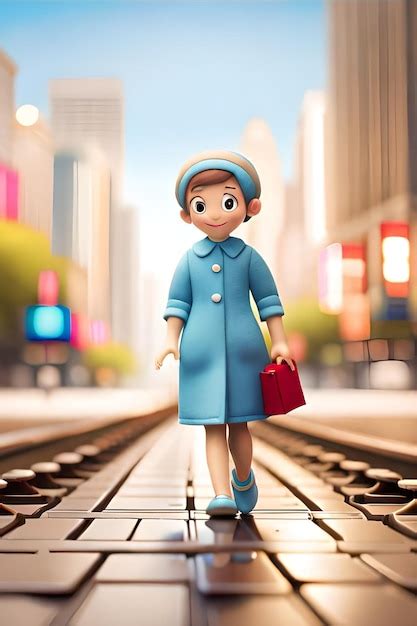 Premium AI Image | A cartoon character is walking on the tracks with a ...
