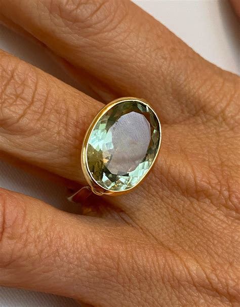 Marina J. Solid 14k Yellow Gold and Green Amethyst Ring at 1stDibs