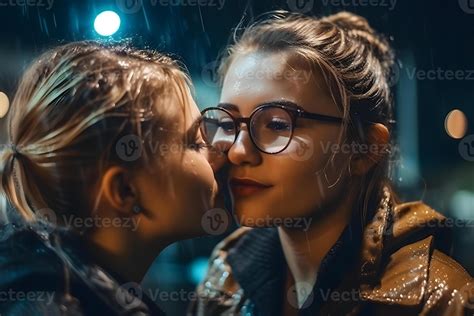 AI generated Romantic Young Adult Lesbian Female Couple Kiss Neural