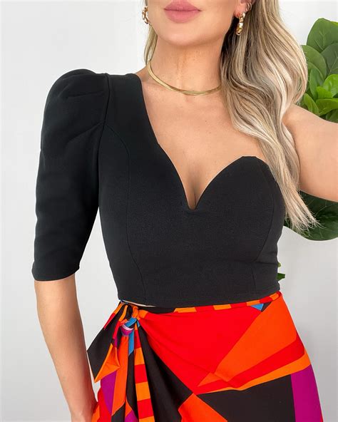 CROPPED UM OMBRO SÓ MANGA PRINCESA