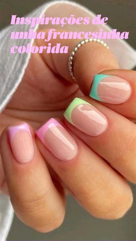 Francesinha Colorida Unha Quadrada - inspirações de unha francesinha colorida / criativas /nails / Moda ...