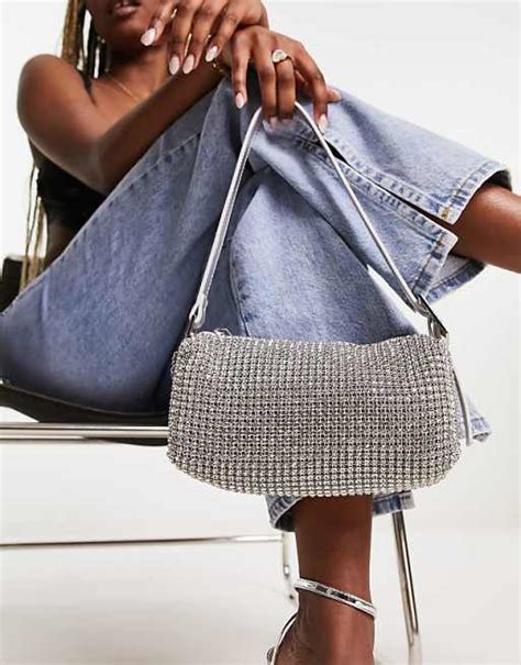 ALDO Blinglounax slouch diamante shoulder bag in silver | ASOS