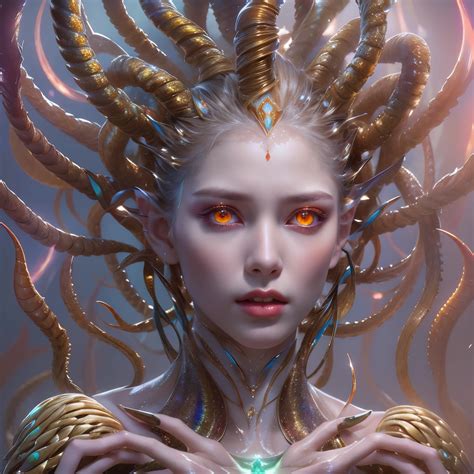 A woman with a large head of hair and a glowing ring around her - SeaArt AI