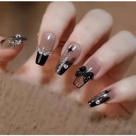 Foto De Unha Postiça Decorada - KIT 24/48/72 Unhas C/Cola Postiça Decorada Glitter Bailarina Quadrada ...