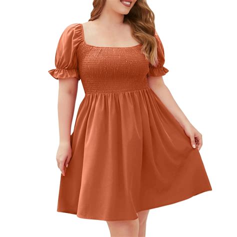 Women's Summer Mini Dresses Casual Square Neck Smocked Puff Sleeve Cute