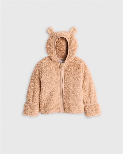Recycled Sherpa Fleece Bear Jacket - Baby in Teddy Brown