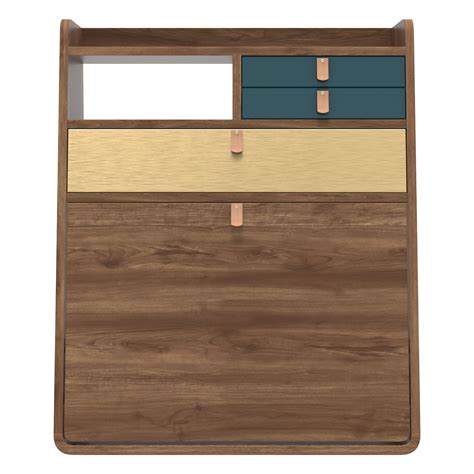 Hartô Gaston wall desk, 60 cm, walnut - brass - petrol blue | Finnish