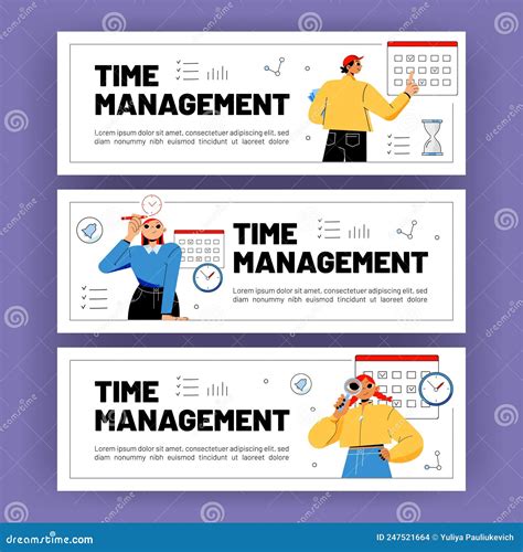 Time Management Posters with Workers and Calendar Stock Vector