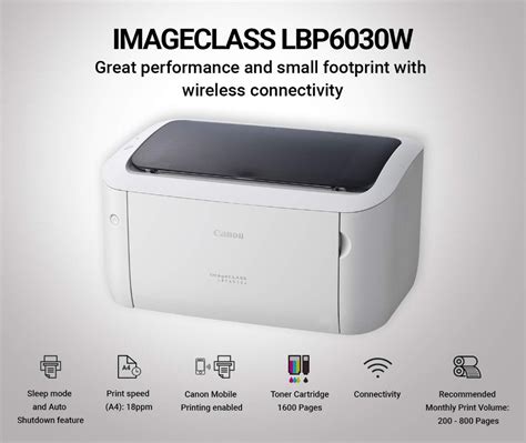 Canon imageCLASS LBP6030w Monochrome Laserjet Single-Function Printer ...