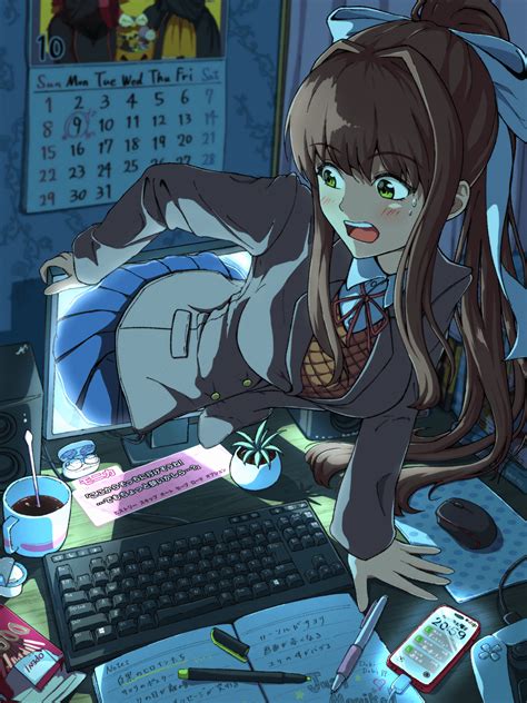Monika coming out of a monitor [Doki Doki Literature Club!] : r/serafuku2D