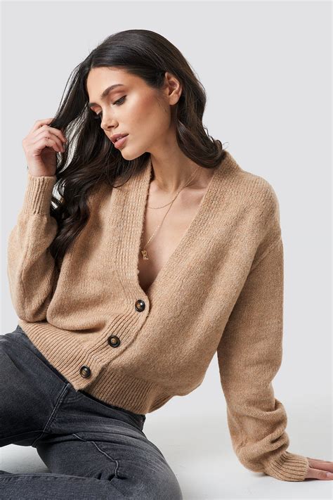 Cropped Oversized Cardigan Beige | NA-KD