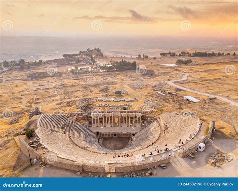 hierapolis ancient city pamukkale travertine terraces  turkey aerial