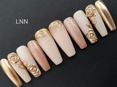 Press on Nails Nude Press on Nails Press Ons Floral Nails - Etsy