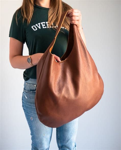 leather hobo bag brown oversize shoulder bag everyday etsy soft