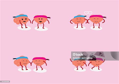 otak  kartun jantung berkumpul  baik ilustrasi stok