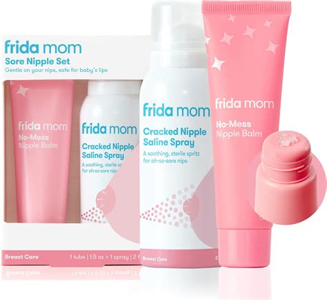 Frida Mom Sore Nipple Set | Cracked Nipple Saline Spray, No-Mess Nipple