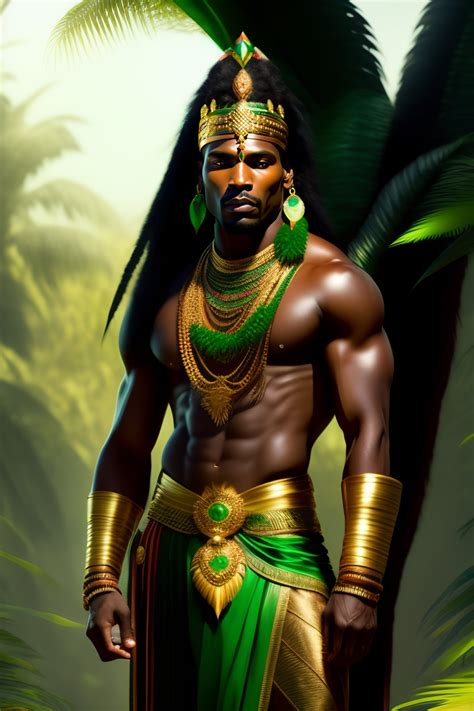 Lexica - Beautiful indigenous black man with green indian headdress on