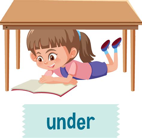 Preposition of place with cartoon girl and a table 6275648 Vector Art