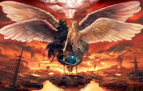 Обои Огонь, Ангел, Меч, Крылья, Рай, Демон, Fantasy, Мечи на телефон и ...