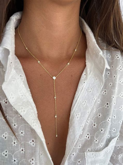 silver  lariat necklace solitaire lariat  drop necklace  gold
