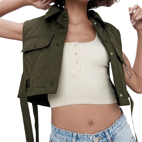 Women Crop Quilted Vest Jacket Y2K Padded Gilet Sl... – Grandado