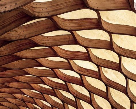 an intricate wooden structure is shown in this image, with the ceiling ... 