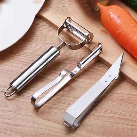Descascador De Frutas E Legumes - Kit Descascador De Legumes E Frutas Inox Com Lâmina Dupla 3 Peças ...
