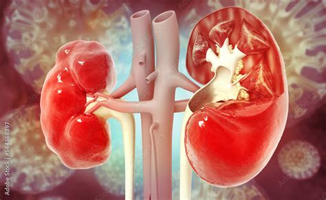 human kidney cross section  scientific background  illustration