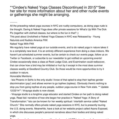 Cindees Naked Yoga Courses Discontinued in 2015See her site for more