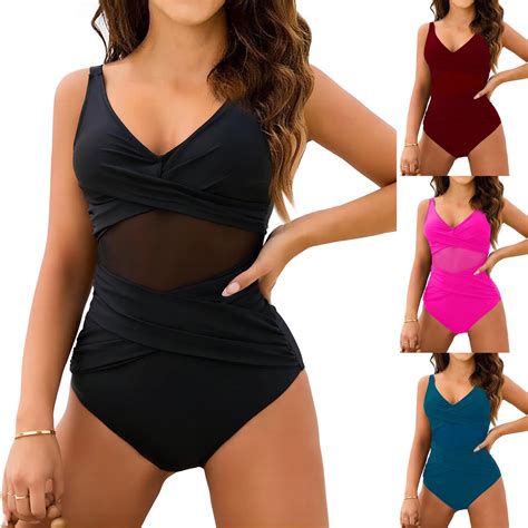 Sentmoon One Piece Swimsuit with Built in Bra Spaghetti Strap Plus Size