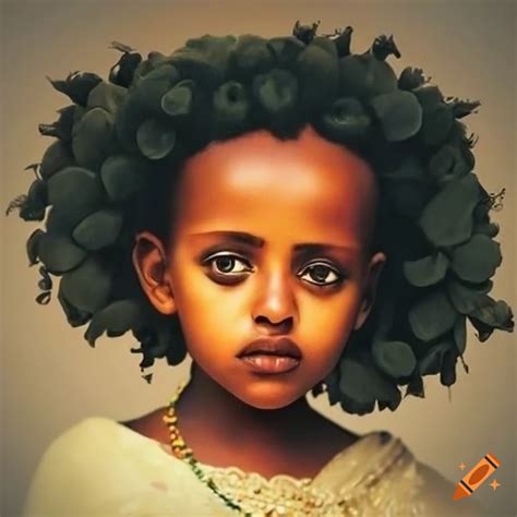 Ethiopian girl with sheruba hairstyle and gold jewelry on Craiyon