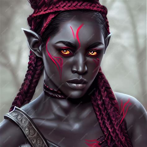 Premium Photo | Black elf woman portrait with tribal ornaments 3d rendering