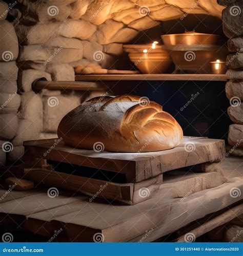 A Rustic Bread Baking in a Traditional Stone Oven3 Stock Illustration