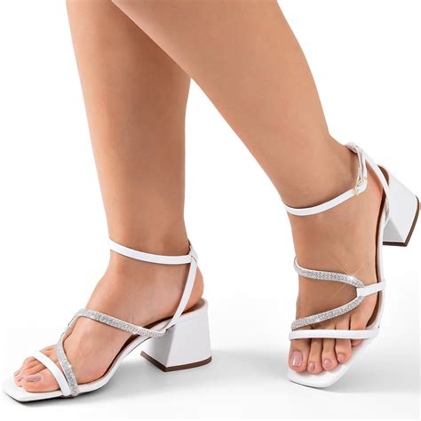 Sandália Feminina Salto Baixo - Sandália Feminina Salto Baixo Strass - HB3 Off White - Lumiss