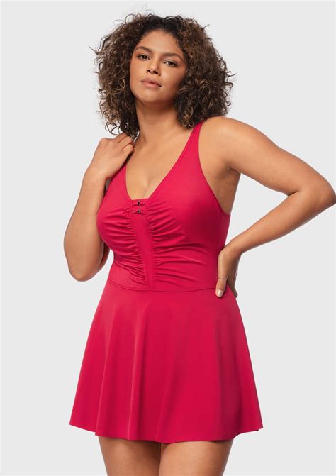 V-neck Shirred One-piece Swimdress – HSIA