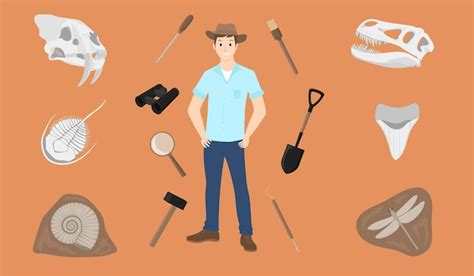 Paläontologe mit paläontologischen werkzeugen und fossilien | Premium ...