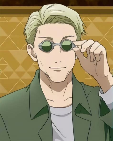 an anime character wearing glasses and a green jacket, standing in ...