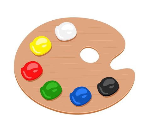 Wooden palette with paints. Vector illustration on white background ...