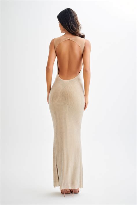 Jasmyn Hot Fix Maxi Dress With Mesh Back - Nude - MESHKI U.S