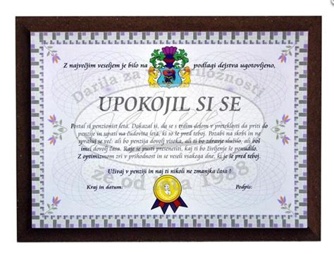 Certifikat ob Upokojitvi - Pestra ponudba daril za vse priložnosti ...