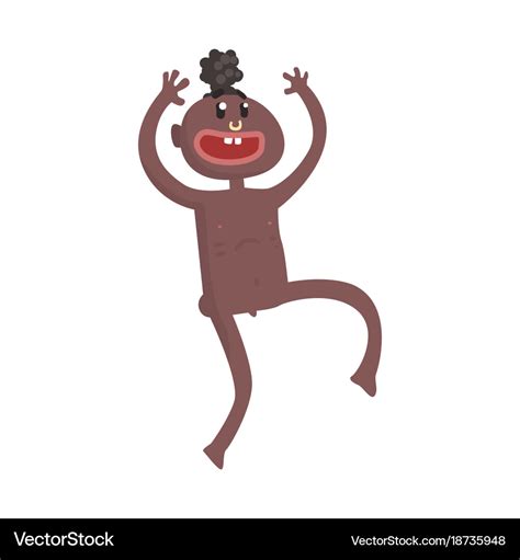 Funny naked black skinned man aborigine dancing Vector Image