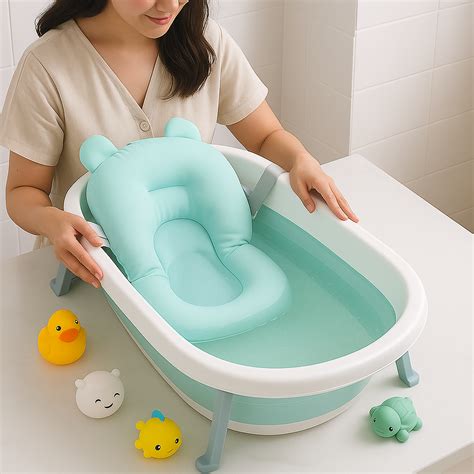Almofada De Banho Bebe - Almofada de Banho Anatômica para Bebê Infantil Macia com Fivelas para ...