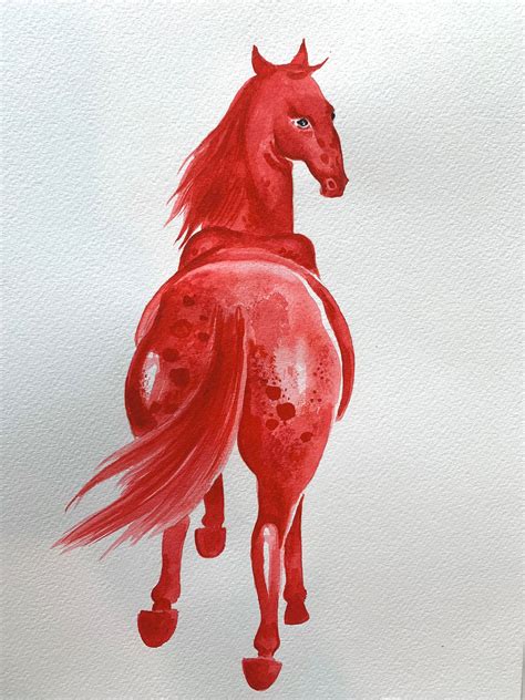 Авторская графика Красная лошадь – Мария Черепанова, 21 x 29.7 см ...