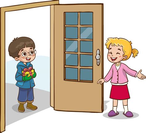 Vector illustration of girl welcoming her friend at the door 27742512