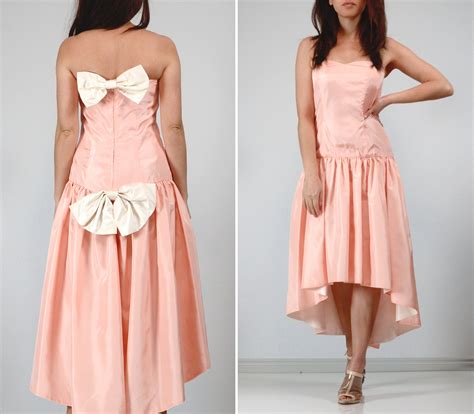 80s Peach Prom Dress Small Vintage 1980s Strapless High | Etsy